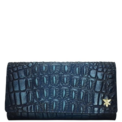 CROCO EMBOSSED SAPPHIRE TRIPLE FOLD CLUTCH WALLET