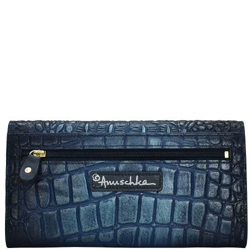 CROCO EMBOSSED SAPPHIRE TRIPLE FOLD CLUTCH WALLET - Perspective 2