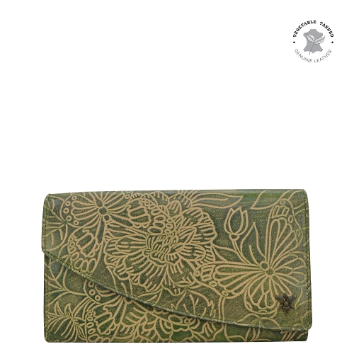 TOOLED BUTTERFLY JADE ACCORDIAN FLAP WALLET