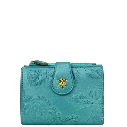 TOOLED ROSE-TEAL TWO-FOLD ORGANIZER WALLET