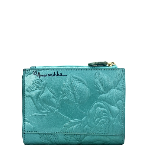 TOOLED ROSE-TEAL TWO-FOLD ORGANIZER WALLET - Perspective 2