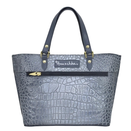 CROC EMOBOSSED SILVER/GREY MEDIUM TOTE - Perspective 2