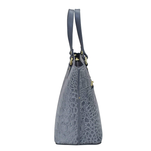CROC EMOBOSSED SILVER/GREY MEDIUM TOTE - Perspective 3