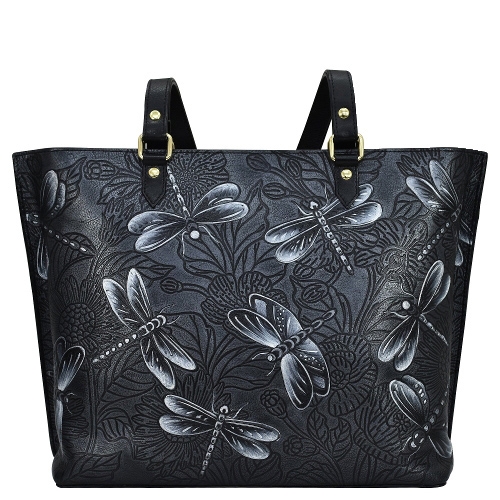 TOOLED DRAGONFLY MEADOW PEWTER LARGE ZIP TOTE